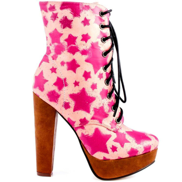 StarShip PLATFORM Lace Up BOOT STAR Boot Wood Heel - Picture 4 of 8